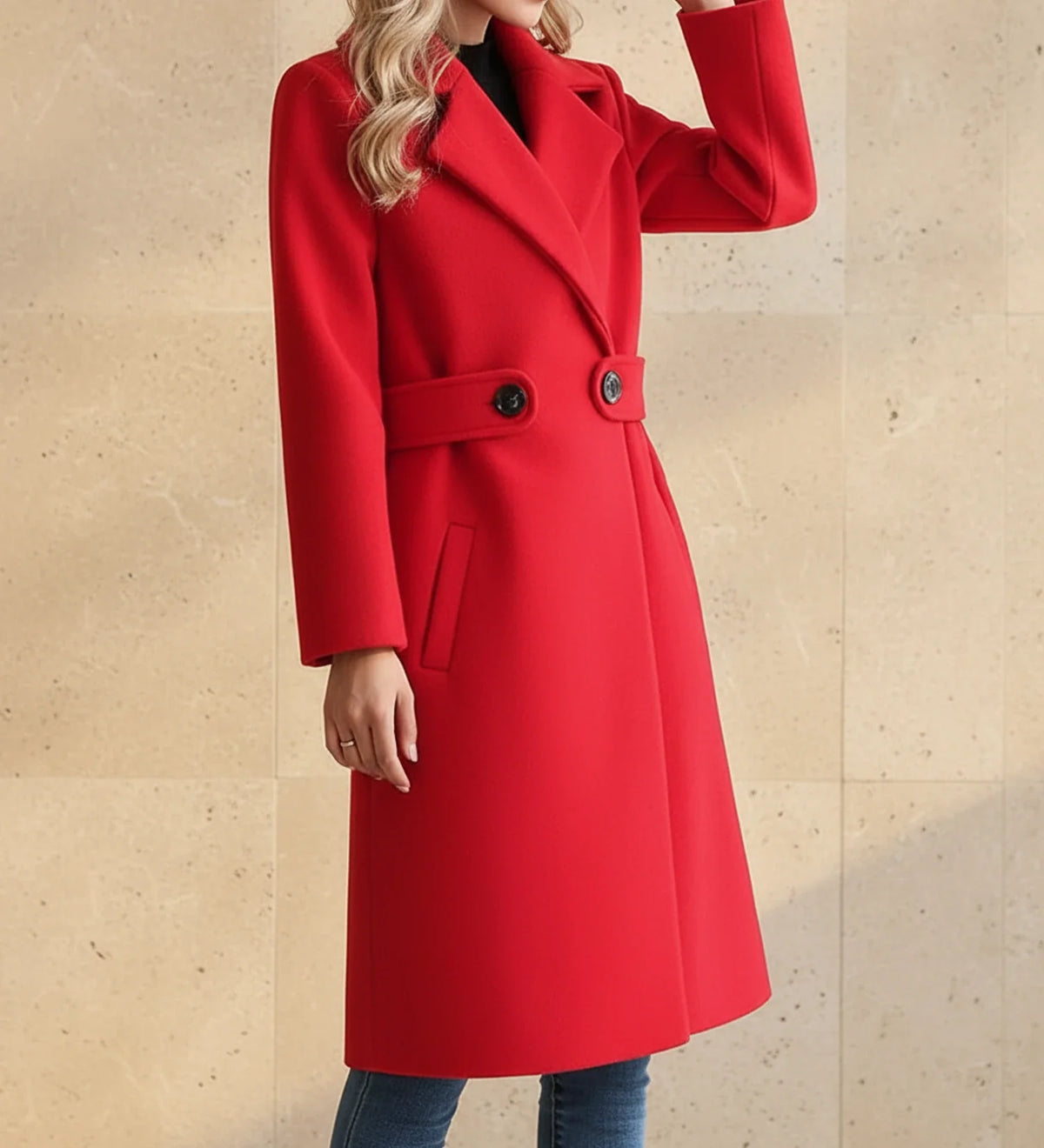 Women's Tailored Belted Coat with Wide Lapels