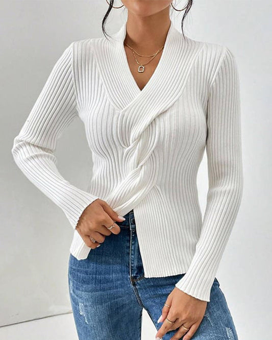 Women's Twist-Front V-Neck Sweater