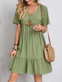 Women's V-Neck Short-Sleeve Babydoll Swing Dress