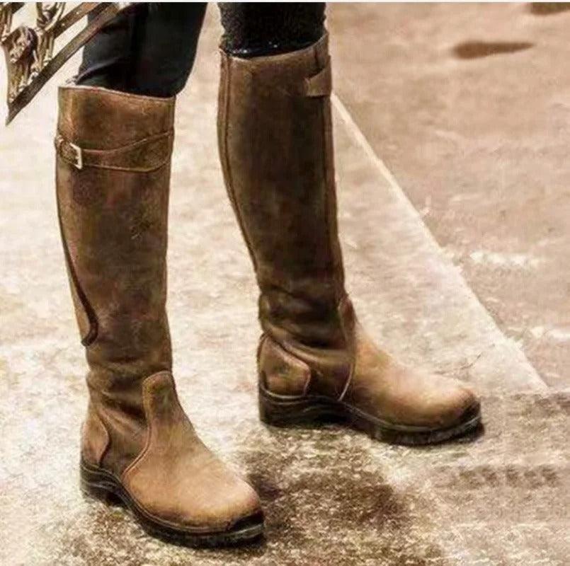 Women's Waterproof Winter High-Shaft Riding Boots with Buckle Detail