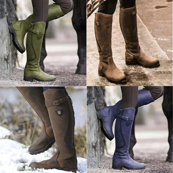Women's Waterproof Winter High-Shaft Riding Boots with Buckle Detail