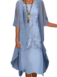 Women's Wedding Guest Flowing Sheer Sleeve Midi Dress