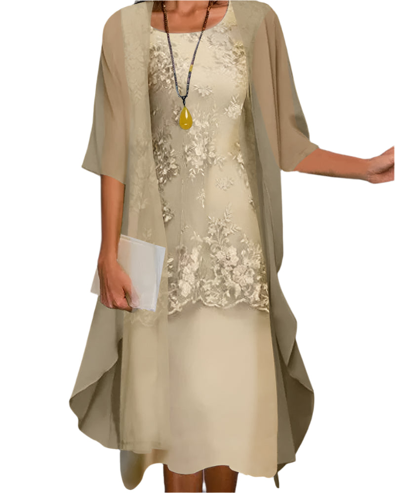 Women's Wedding Guest Flowing Sheer Sleeve Midi Dress