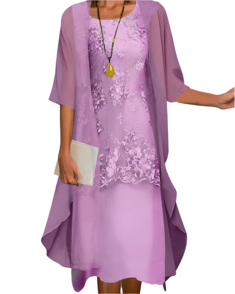 Women's Wedding Guest Flowing Sheer Sleeve Midi Dress