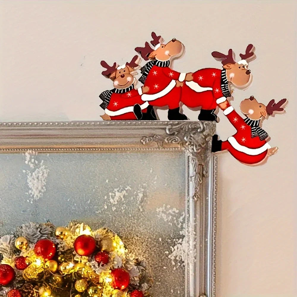 Wooden Cordless Christmas Door Frame Decoration with Reindeer Motif