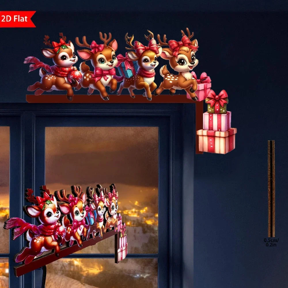 Wooden Cordless Christmas Door Frame Decoration with Reindeer Motif
