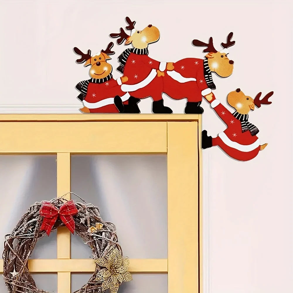 Wooden Cordless Christmas Door Frame Decoration with Reindeer Motif