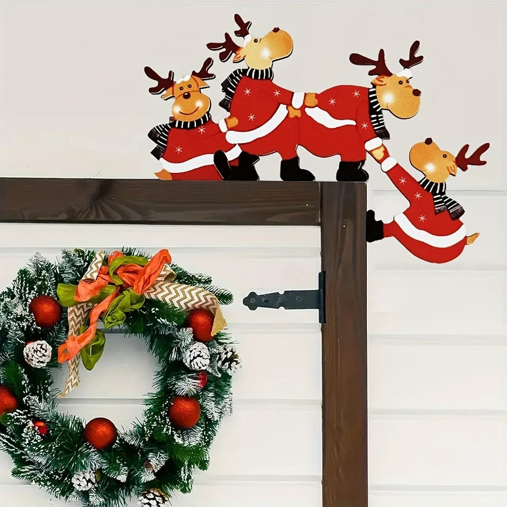 Wooden Cordless Christmas Door Frame Decoration with Reindeer Motif