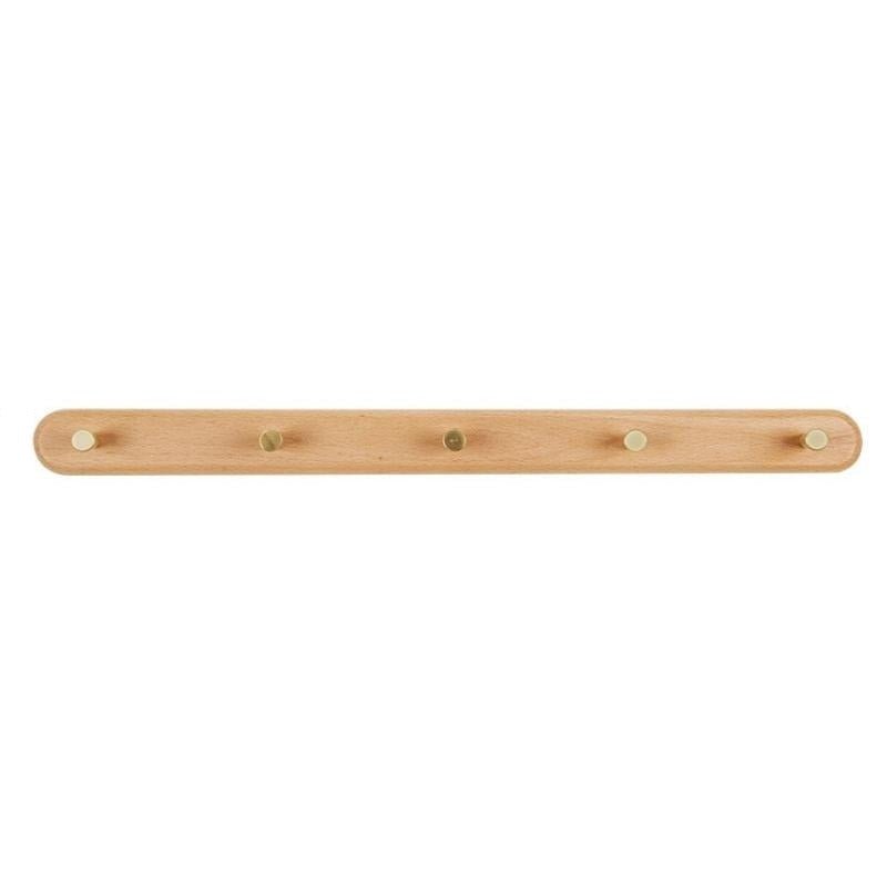 Wooden Wall Coat Rack with Brass Hooks - Modern & Stylish