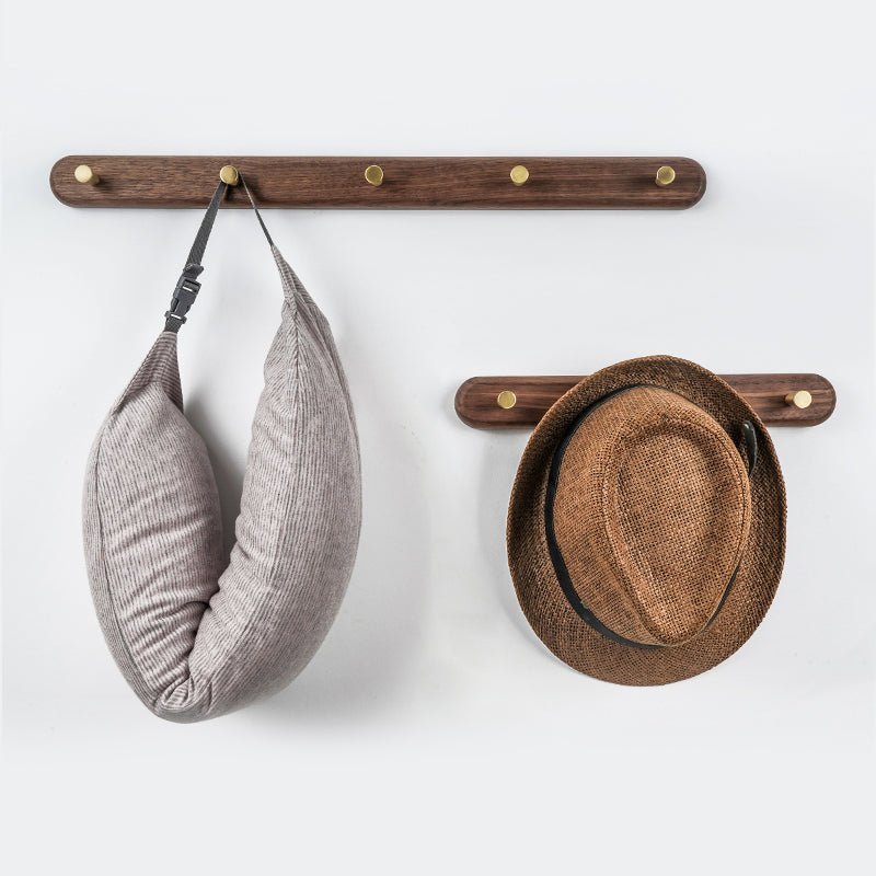 Wooden Wall Coat Rack with Brass Hooks - Modern & Stylish