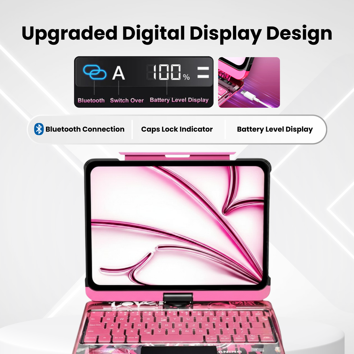 Y2K Pink Transparent 360-Degree Rotating Keyboard Case