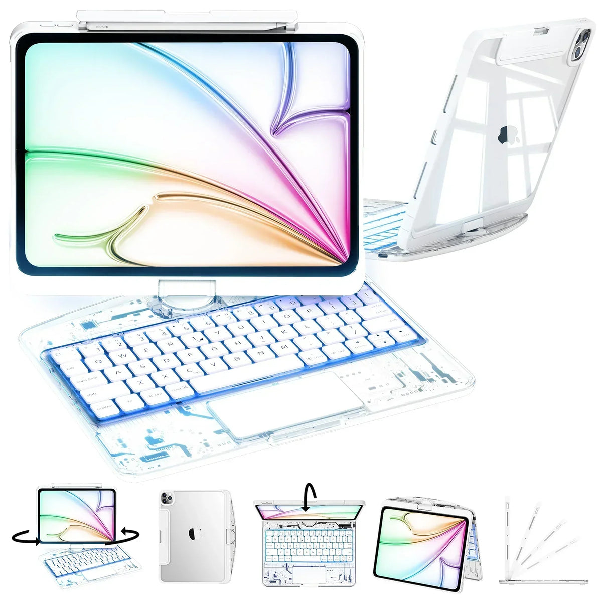 Y2K Pink Transparent 360-Degree Rotating Keyboard Case