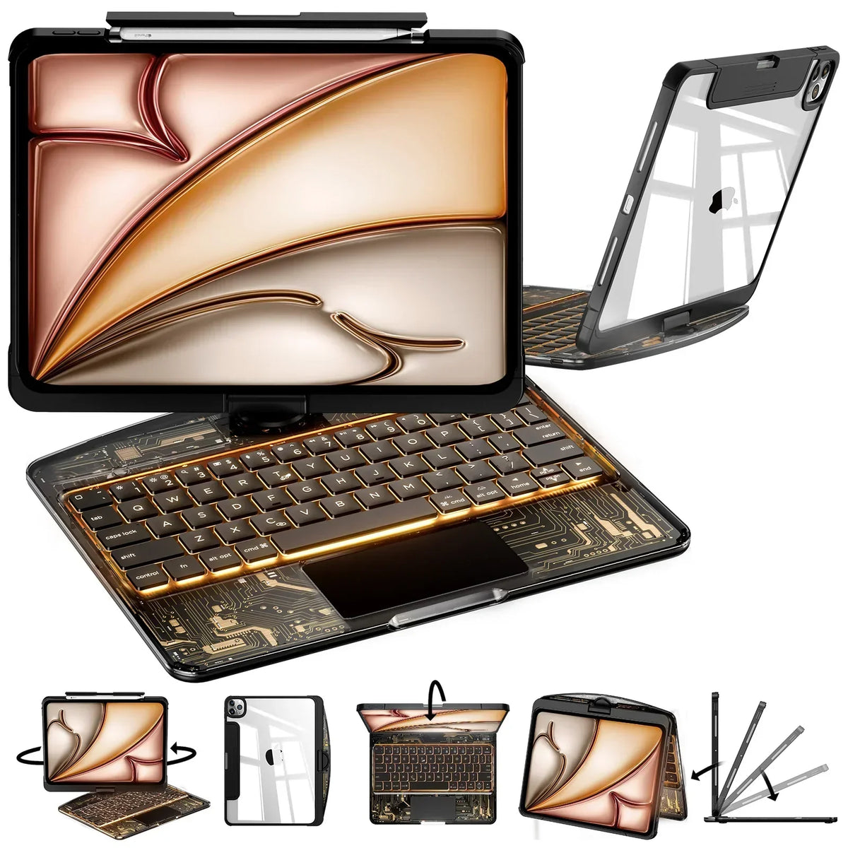 Y2K Pink Transparent 360-Degree Rotating Keyboard Case
