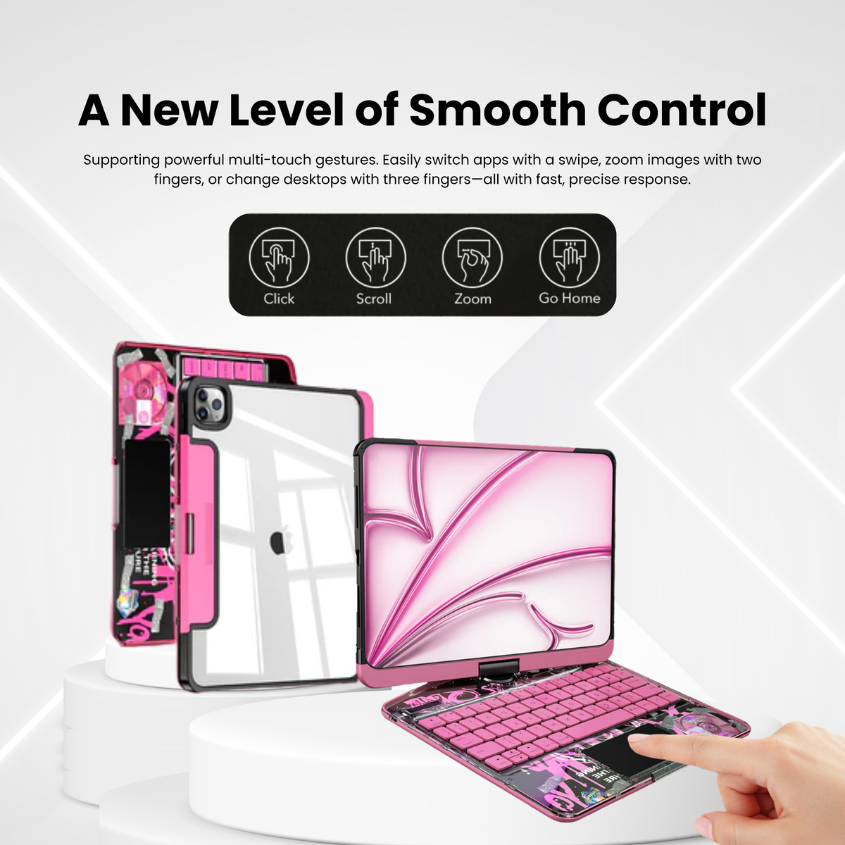 Y2K Pink Transparent 360-Degree Rotating Keyboard Case